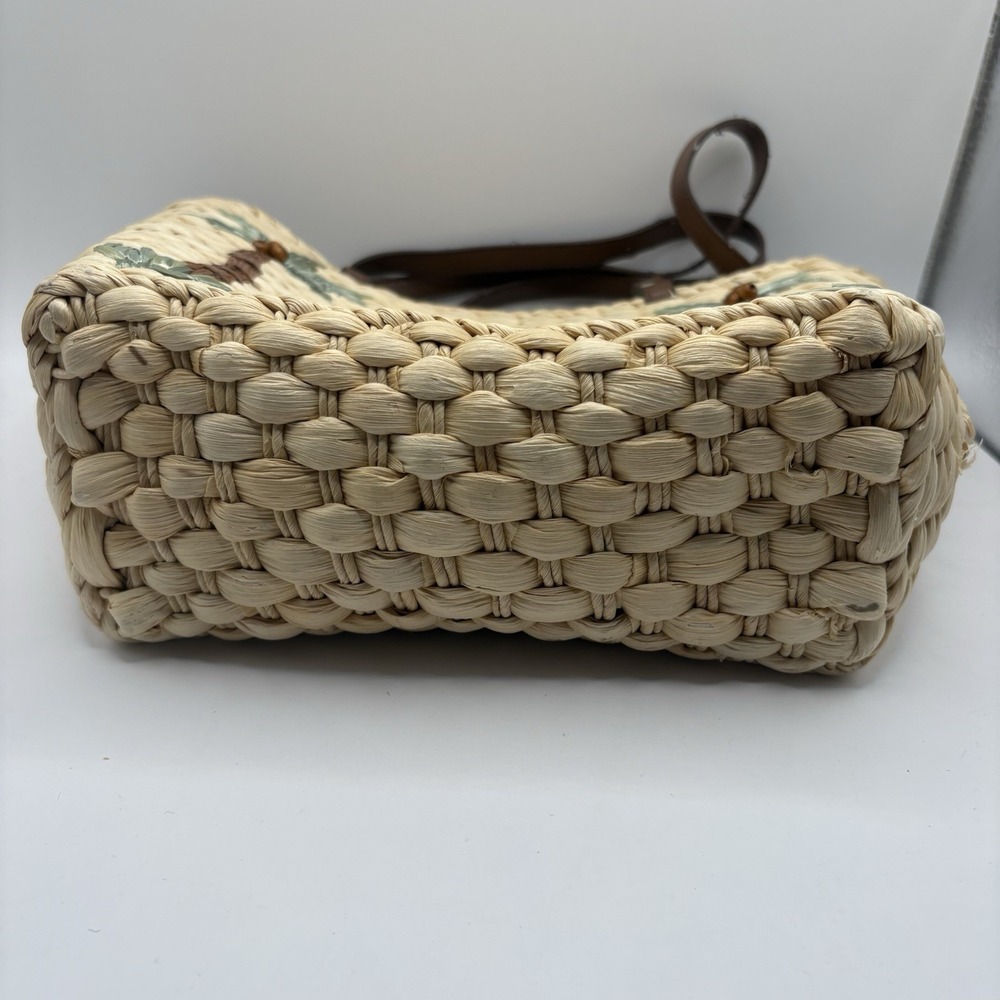 Vintage Capelli Straw Wicker Flamingo Palm Tree Beach Shoulder Bag Purse - Picture 11 of 14